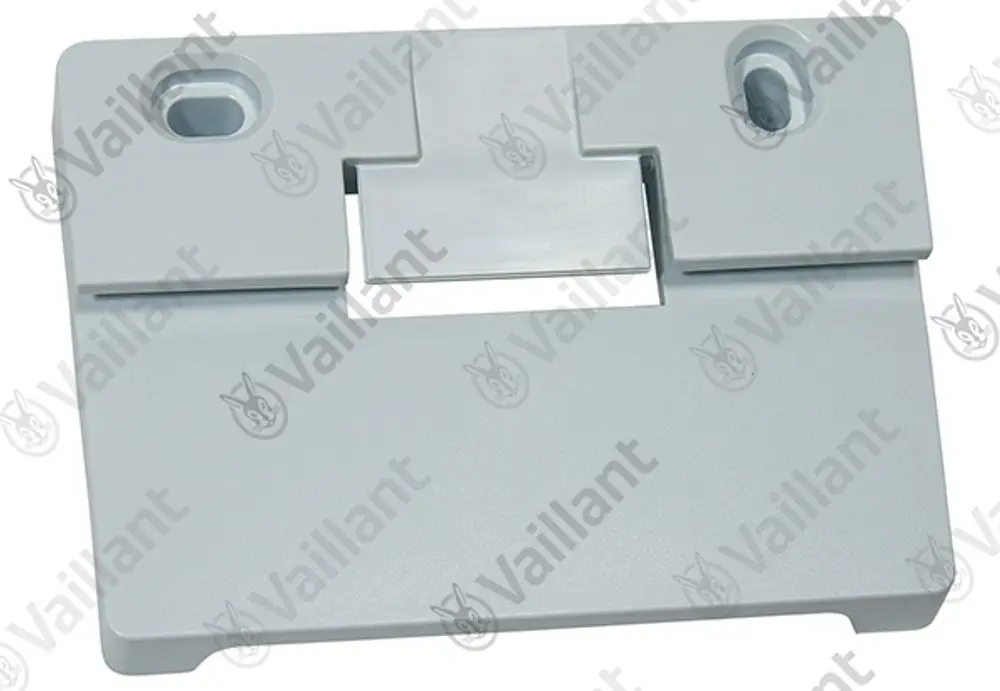 Halter von Vaillant in grauer Farbe mit verschiedenen Ausschnitten und Löchern zur Montage, geeignet für Heiz- oder Klimaanlageninstallationen.